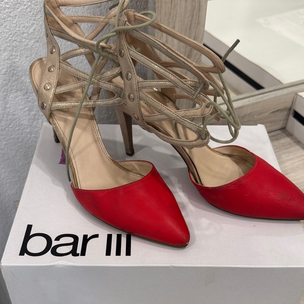 Bar III Red and Tan Strappy Heels